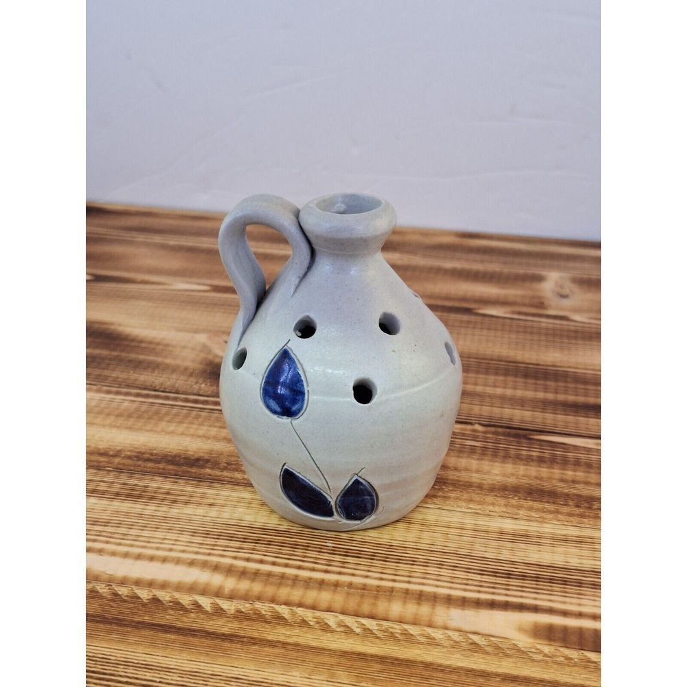 Vintage Williamsburg Pottery Blue and Gray Salt Glazed Pottery‎ Jug Flower Frog